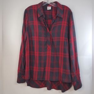 CAbi Red and Gray Plaid Blouse